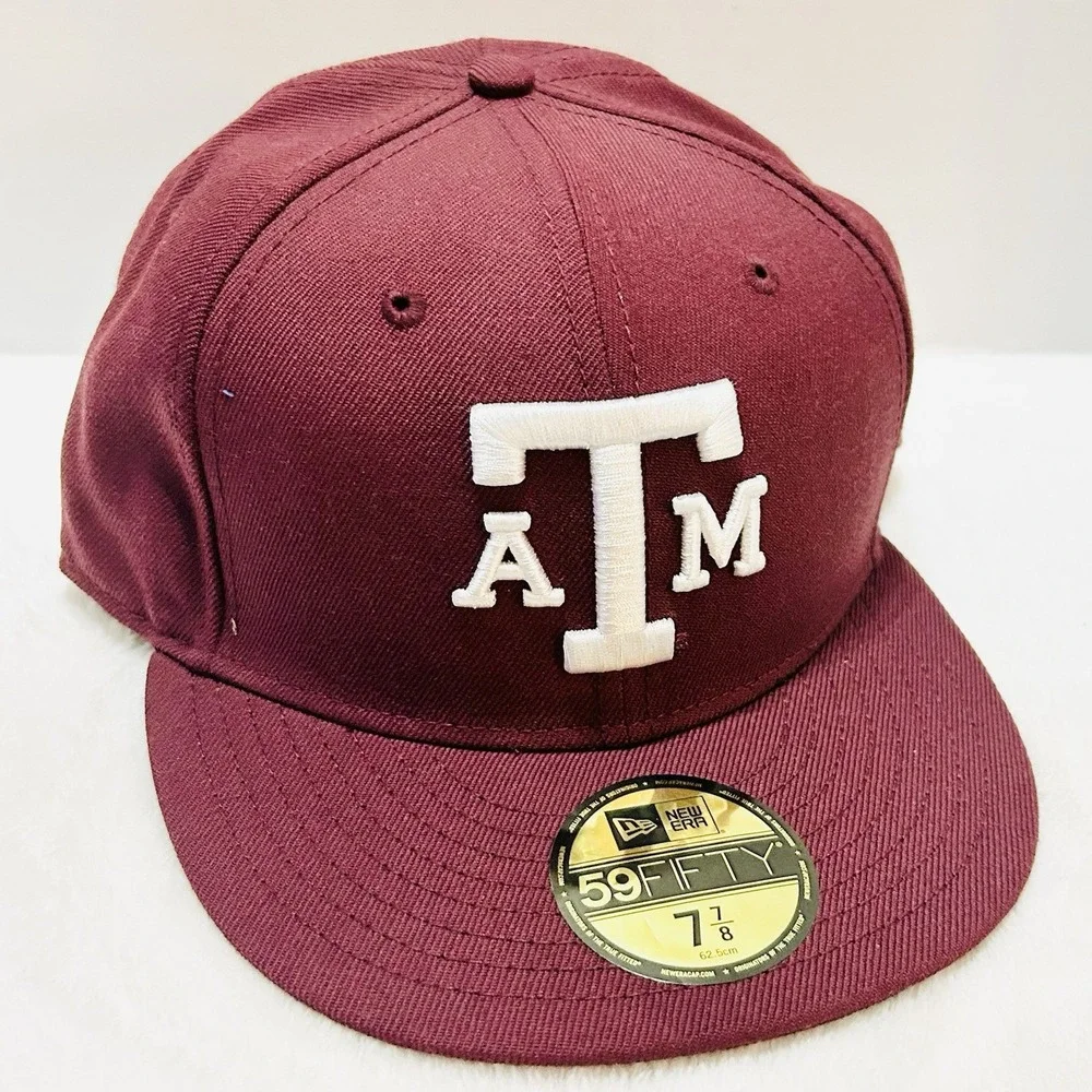 New Era Texas A&M Aggies Logo Wool 59FIFTY Fitted Hat Cap 7 7/8 Maroon‎ NCAA - Picture 3 of 5